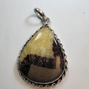 Necklace Pendants Septarian Dragon Stone in Sterling Silver Twisted Rope Bezel